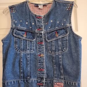 Denim Vest with Star and Flag Accents
